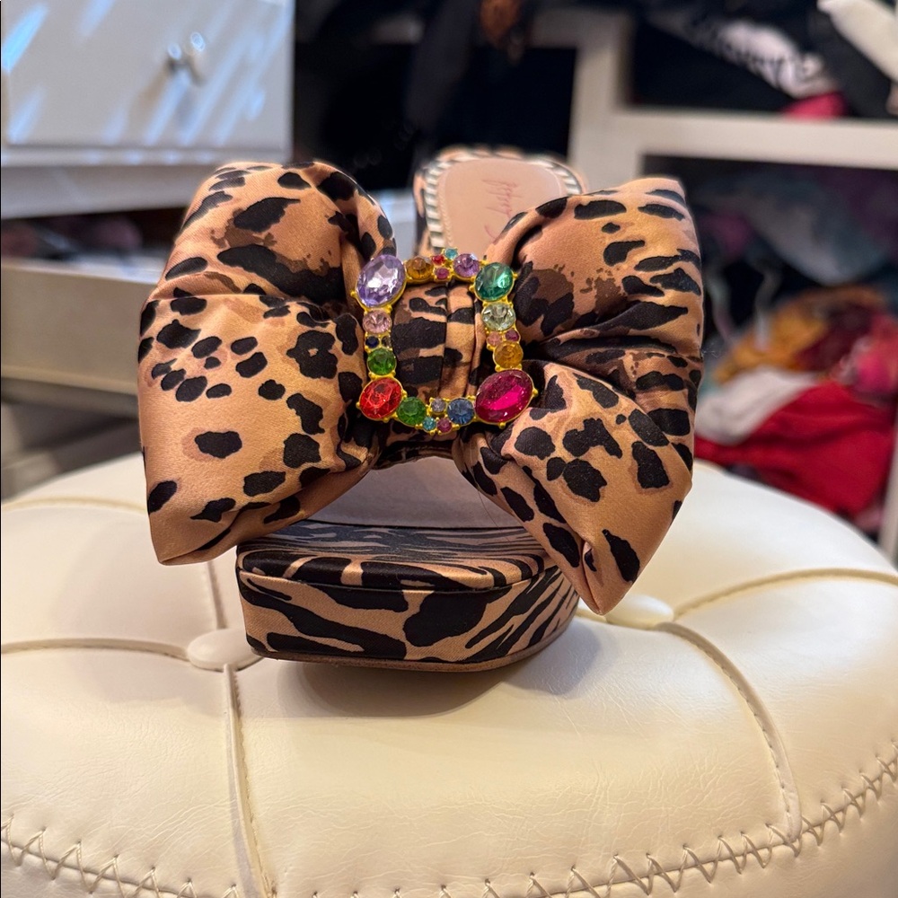 Betsey Johnson Leopard Sandals with Jewel Bow